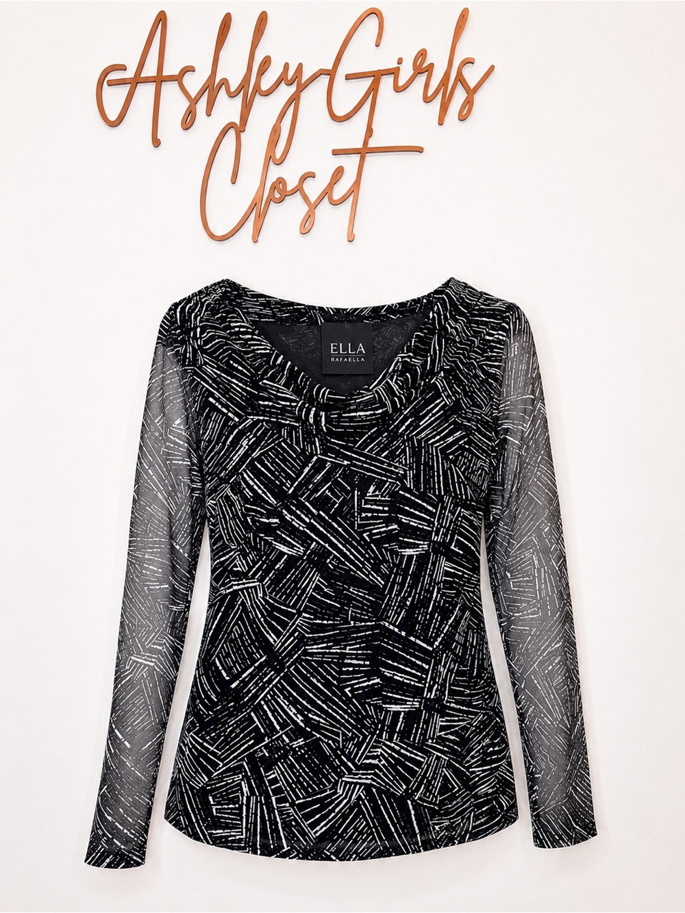 NWT Rafaella ELLA Sheer Abstract Mesh Cowl Neck Top MP